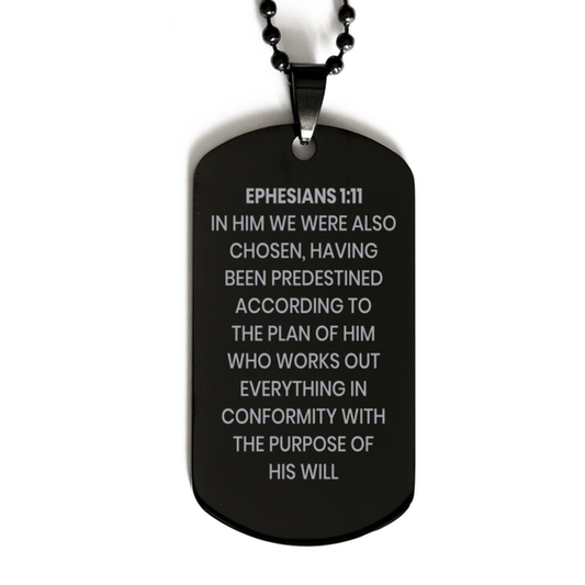 Ephesians 1:11 Necklace, Bible Verse Necklace, Christian Necklace, Christian Birthday Gift, Black Dog Tag Necklace, Gift for Christian.