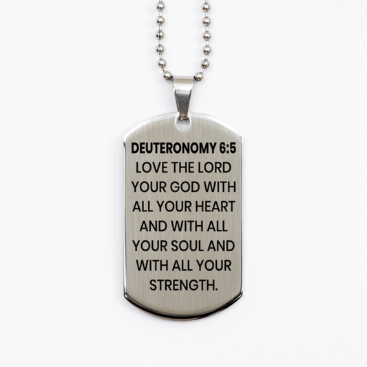 Deuteronomy 6:5 Necklace, Bible Verse Necklace, Christian Necklace, Christian Birthday Gift, Stainless Steel Dog Tag Necklace, Gift for Christian.