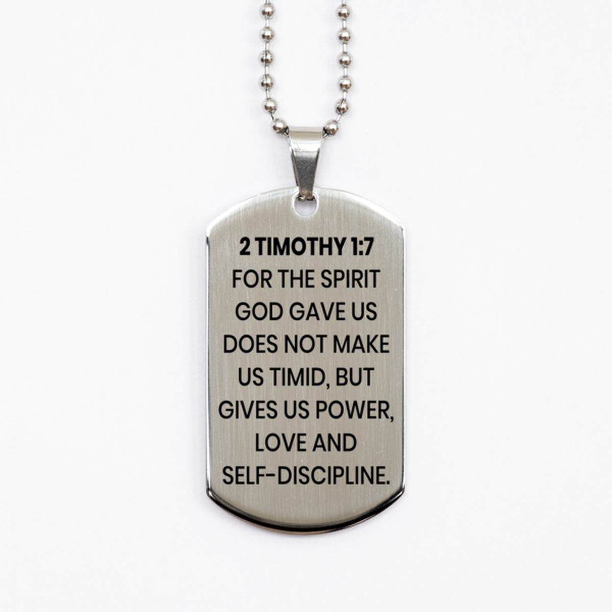 2 Timothy 1:7 Necklace, Bible Verse Necklace, Christian Necklace, Christian Birthday Gift, Stainless Steel Dog Tag Necklace, Gift for Christian.