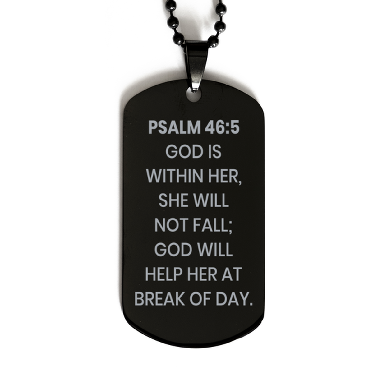 Psalm 46:5 Necklace, Bible Verse Necklace, Christian Necklace, Christian Birthday Gift, Black Dog Tag Necklace, Gift for Christian.