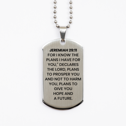 Jeremiah 29:11 Necklace, Bible Verse Necklace, Christian Necklace, Christian Birthday Gift, Stainless Steel Dog Tag Necklace, Gift for Christian.