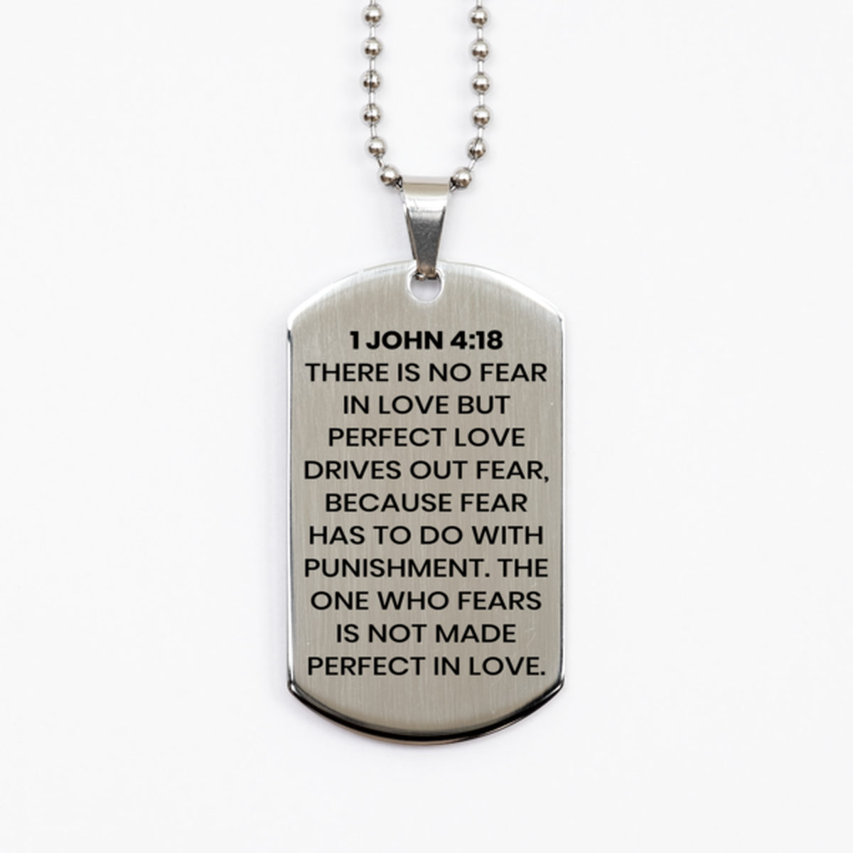 1 John 4:18 Necklace, Bible Verse Necklace, Christian Necklace, Christian Birthday Gift, Stainless Steel Dog Tag Necklace, Gift for Christian.
