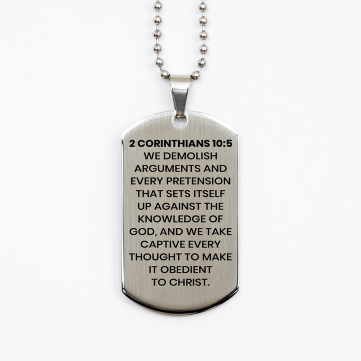 2 Corinthians 10:5 Necklace, Bible Verse Necklace, Christian Necklace, Christian Birthday Gift, Stainless Steel Dog Tag Necklace, Gift for Christian.