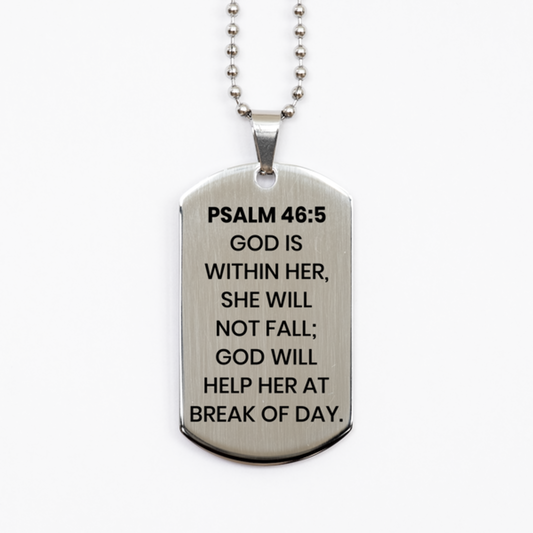 Psalm 46:5 Necklace, Bible Verse Necklace, Christian Necklace, Christian Birthday Gift, Stainless Steel Dog Tag Necklace, Gift for Christian.