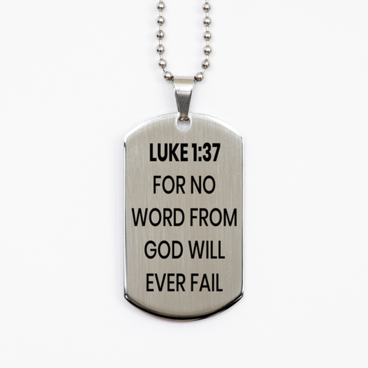 Luke 1:37 Necklace, Bible Verse Necklace, Christian Necklace, Christian Birthday Gift, Stainless Steel Dog Tag Necklace, Gift for Christian.