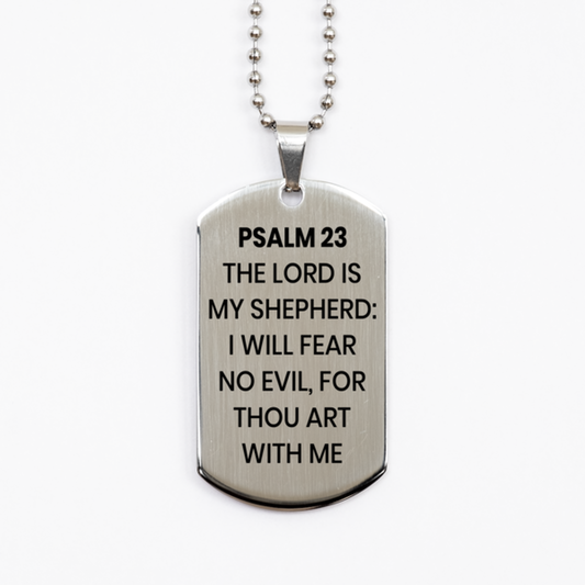 Psalm 23 Necklace, Bible Verse Necklace, Christian Necklace, Christian Birthday Gift, Stainless Steel Dog Tag Necklace, Gift for Christian.