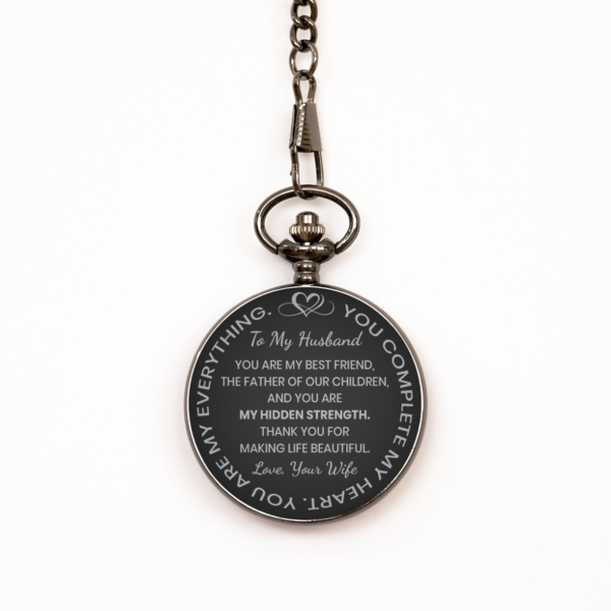 To My Husband Pocket Watch from Wife, Gift for Husband, Black Engraved Pocket Watch, You Are My Best Friend, Valentine's Gift.