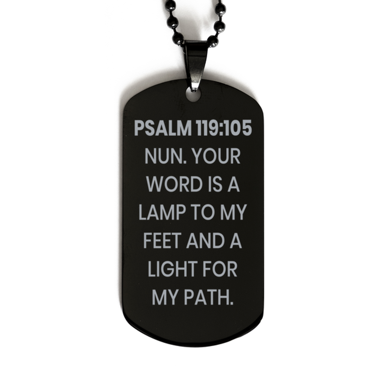 Psalm 119:105 Necklace, Bible Verse Necklace, Christian Necklace, Christian Birthday Gift, Black Dog Tag Necklace, Gift for Christian.