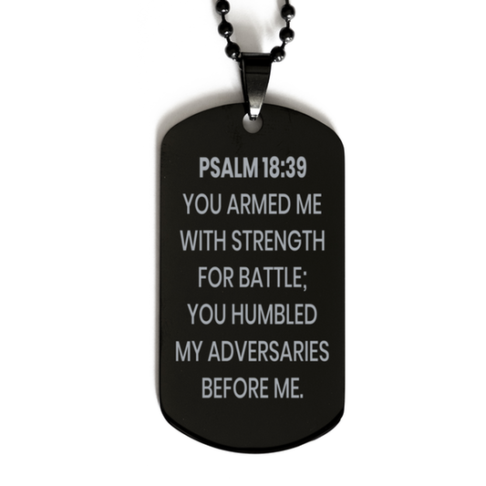 Psalm 18:39 Necklace, Bible Verse Necklace, Christian Necklace, Christian Birthday Gift, Black Dog Tag Necklace, Gift for Christian.