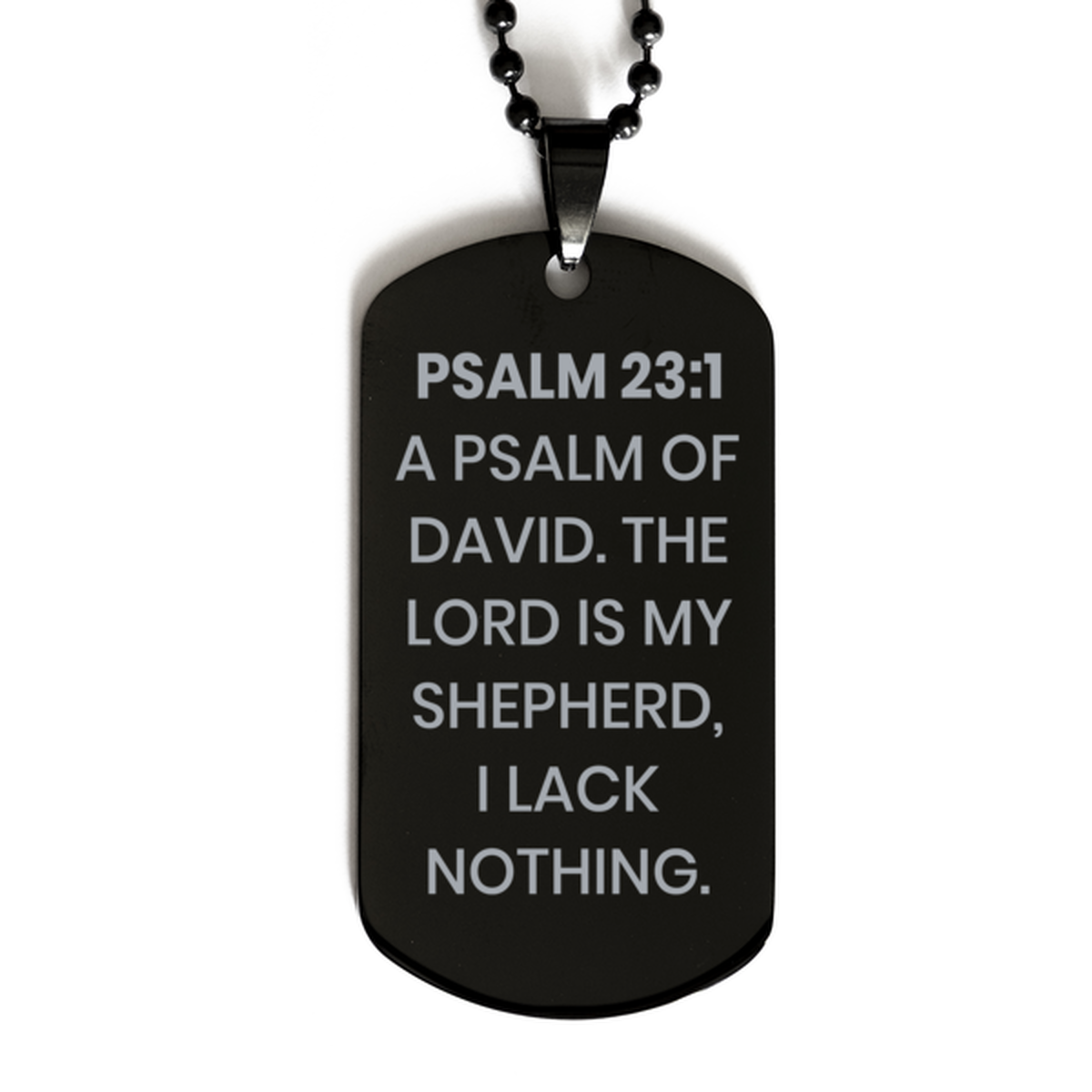 Psalm 23:1 Necklace, Bible Verse Necklace, Christian Necklace, Christian Birthday Gift, Black Dog Tag Necklace, Gift for Christian.