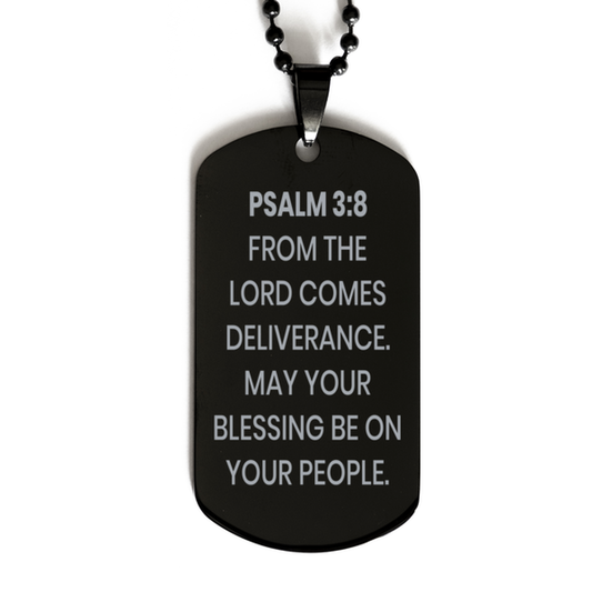 Psalm 3:8 Necklace, Bible Verse Necklace, Christian Necklace, Christian Birthday Gift, Black Dog Tag Necklace, Gift for Christian.