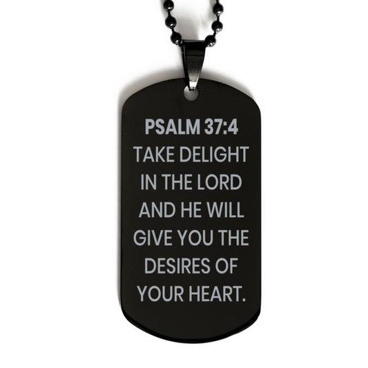 Psalm 37:4 Necklace, Bible Verse Necklace, Christian Necklace, Christian Birthday Gift, Black Dog Tag Necklace, Gift for Christian.