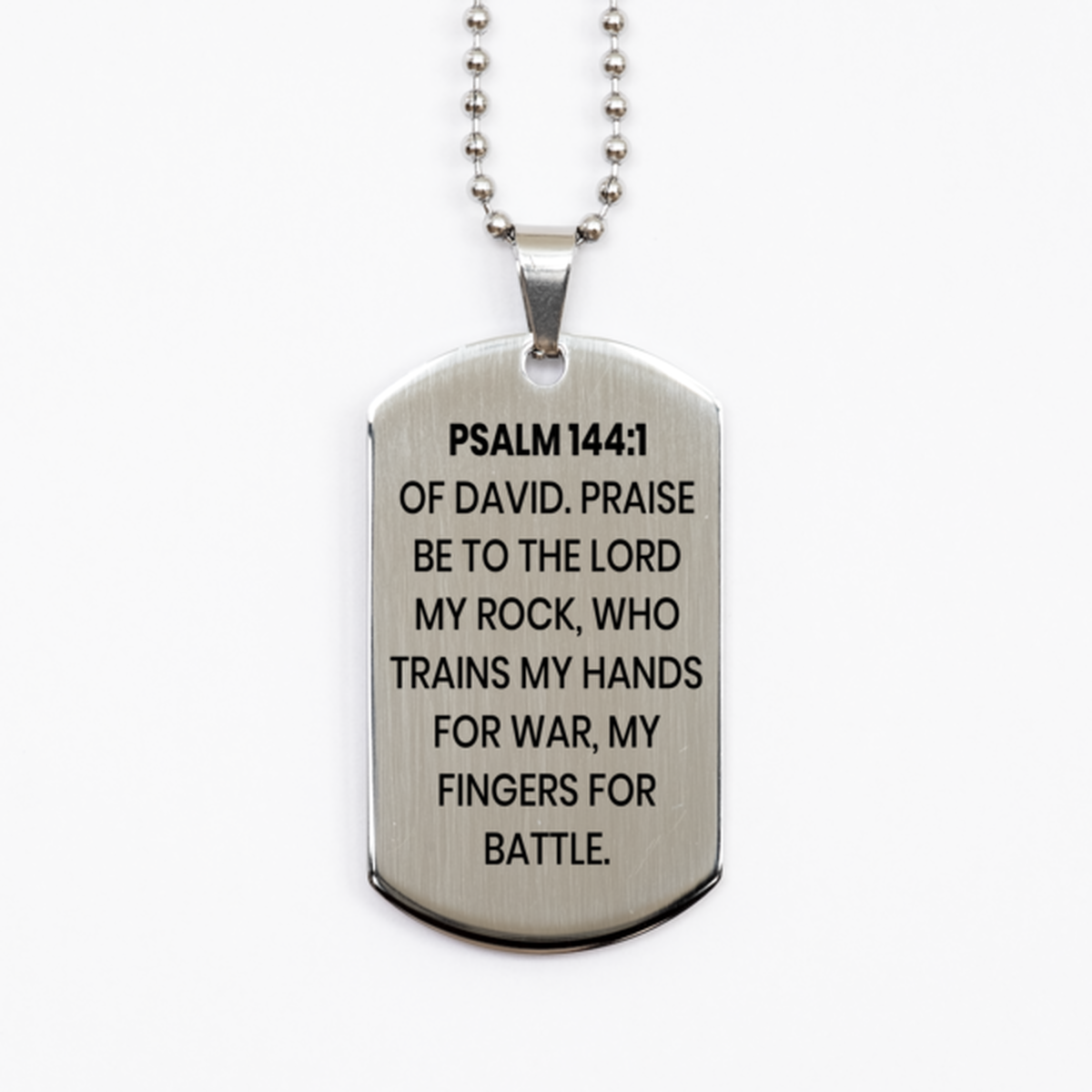 Psalm 144:1 Necklace, Bible Verse Necklace, Christian Necklace, Christian Birthday Gift, Stainless Steel Dog Tag Necklace, Gift for Christian.