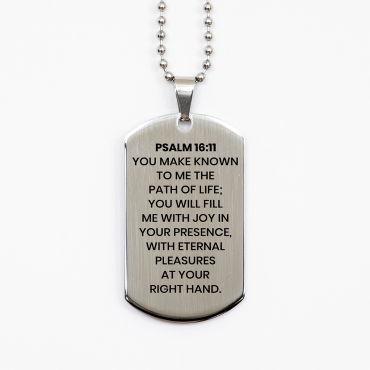 Psalm 16:11 Necklace, Bible Verse Necklace, Christian Necklace, Christian Birthday Gift, Stainless Steel Dog Tag Necklace, Gift for Christian.