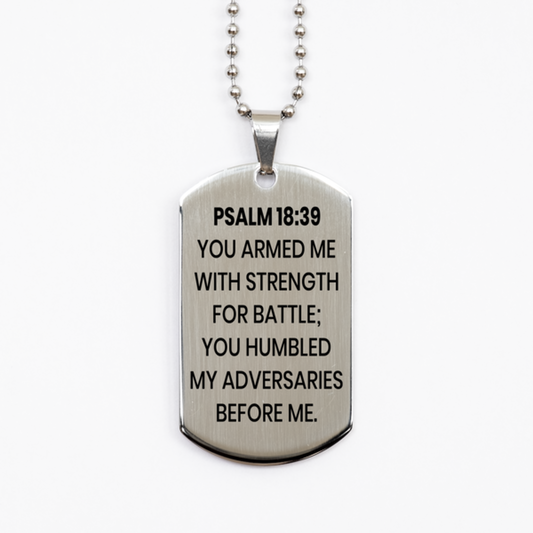 Psalm 18:39 Necklace, Bible Verse Necklace, Christian Necklace, Christian Birthday Gift, Stainless Steel Dog Tag Necklace, Gift for Christian.