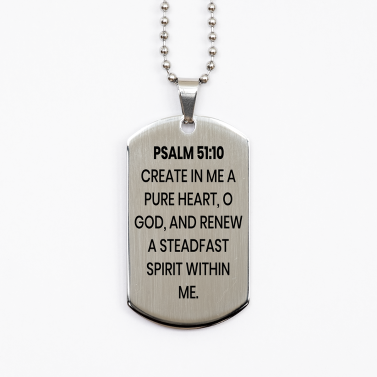 Psalm 51:10 Necklace, Bible Verse Necklace, Christian Necklace, Christian Birthday Gift, Stainless Steel Dog Tag Necklace, Gift for Christian.