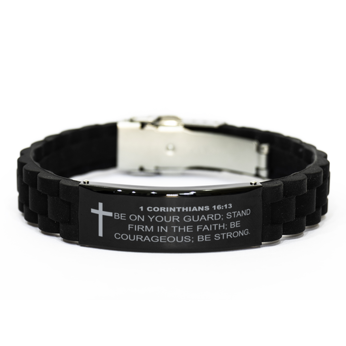 1 Corinthians 16:13 Bracelet, Bible Verse Bracelet, Christian Bracelet, Christian Birthday Gift, Black Stainless Steel Silicone Bracelet, Gift for Christian.