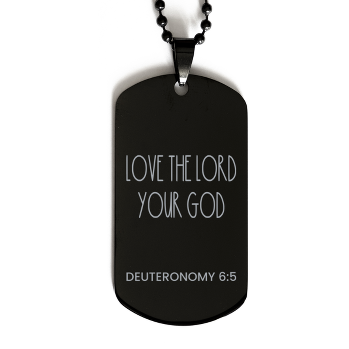 Love The Lord Your God, Deuteronomy 6:5 Necklace, Bible Verse Necklace, Christian Necklace, Easter Gift, Black Dog Tag, Gift for Christian