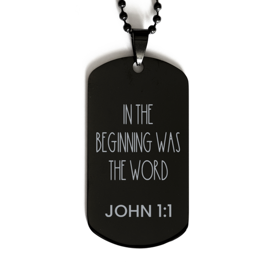 In The Beginning Was The Word, John 1:1 Necklace, Bible Verse Necklace, Christian Necklace, Easter Gift, Black Dog Tag, Gift for Christian