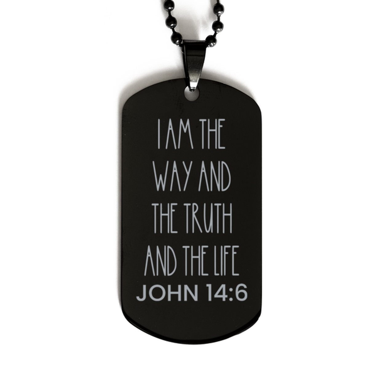 I Am The Way And The Truth And The Life, John 14:6 Necklace, Bible Verse Necklace, Christian Necklace, Easter Gift, Black Dog Tag, Gift for Christian