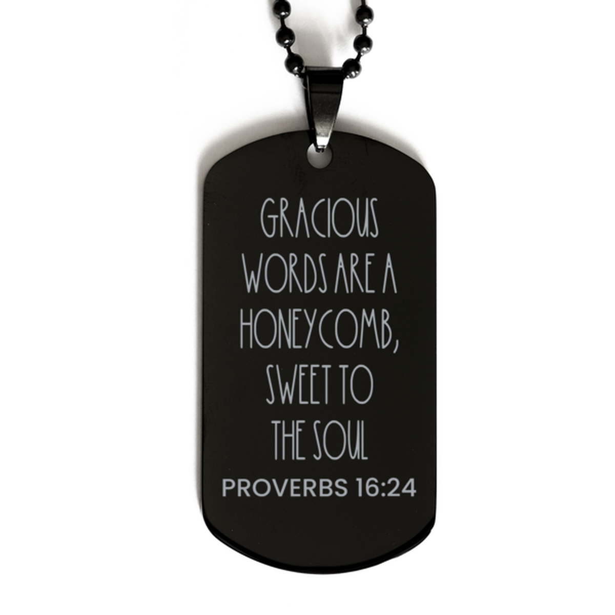 Gracious Words Are A Honeycomb, Sweet To The Soul, Proverbs 16:24 Necklace, Bible Verse Necklace, Christian Necklace, Easter Gift, Black Dog Tag