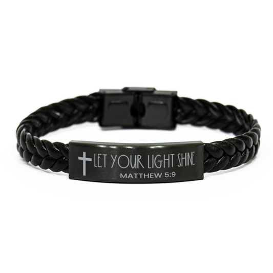 Let Your Light Shine, Matthew 5:9 Bracelet, Bible Verse Bracelet, Christian Bracelet, Easter Gift, Braided Leather Bracelet