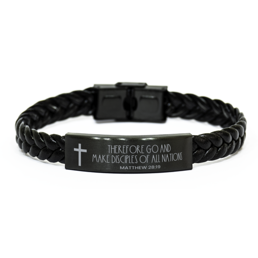 Therefore Go And Make Disciples Of All Nations, Matthew 28:19 Bracelet, Bible Verse Bracelet, Easter Gift, Braided Leather Bracelet