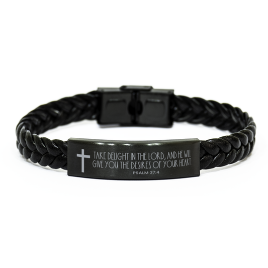 Take Delight In The Lord, And He Will Give You The Desires Of Your Heart, Psalm 37:4 Bracelet, Bible Verse Bracelet, Easter, Braided Leather Bracelet