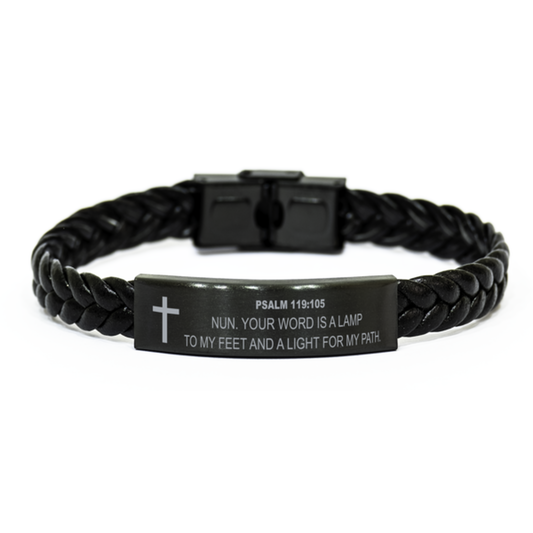 Psalm 119:105 Bracelet, Your Word Is A Lamp To My Feet And A Light For My Path, Bible Verse Bracelet, Christian Bracelet, Braided Leather Bracelet