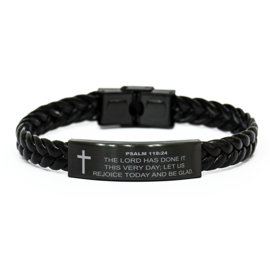 Psalm 118:24 Bracelet, The Lord Has Done It Let Us Rejoice Today And Be Glad, Bible Verse Bracelet, Christian Bracelet, Braided Leather Bracelet