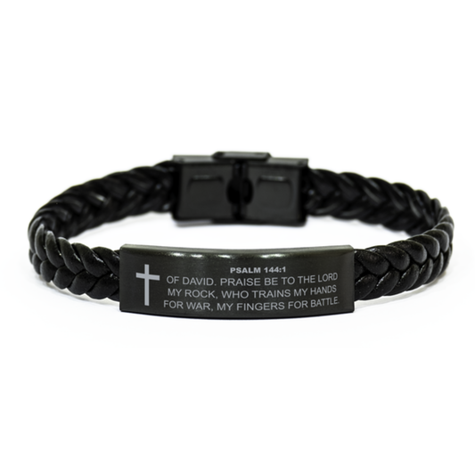 Psalm 144:1 Bracelet, Praise Be To The Lord My Rock, Bible Verse Bracelet, Christian Bracelet, Braided Leather Bracelet, Easter Gift
