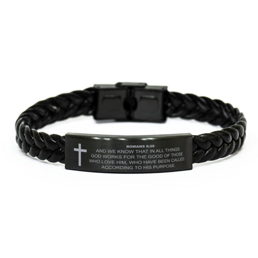 Romans 8:28 Bracelet, And We Know That In All Things God Works For The Good, Bible Verse Bracelet, Christian Bracelet, Braided Leather Bracelet