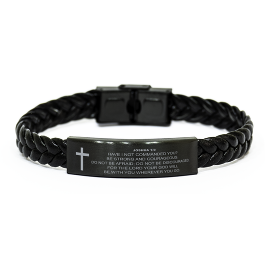 Joshua 1:9 Bracelet, Be Strong And Courageous, Bible Verse Bracelet, Christian Bracelet, Braided Leather Bracelet, Easter Gift