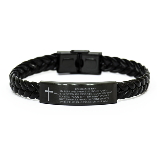 Ephesians 1:11 Bracelet, In Him We Were Also Chosen, Bible Verse Bracelet, Christian Bracelet, Braided Leather Bracelet, Easter Gift