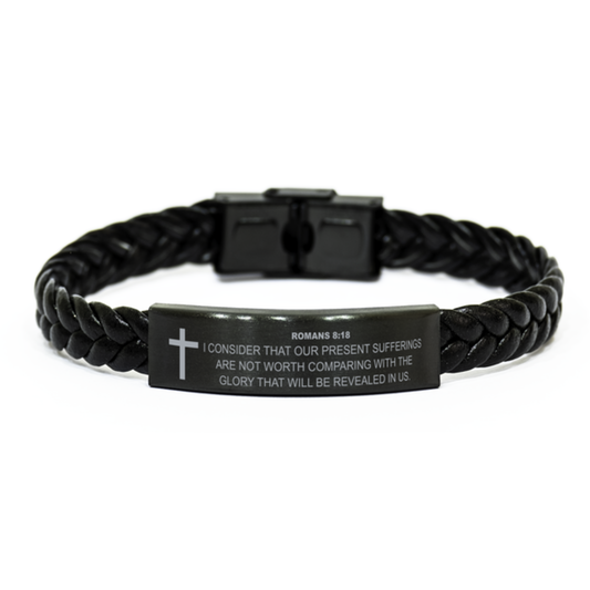 Romans 8:18 Bracelet, Our Present Sufferings Are Not Worth Comparing With The Glory, Bible Verse Bracelet, Braided Leather Bracelet