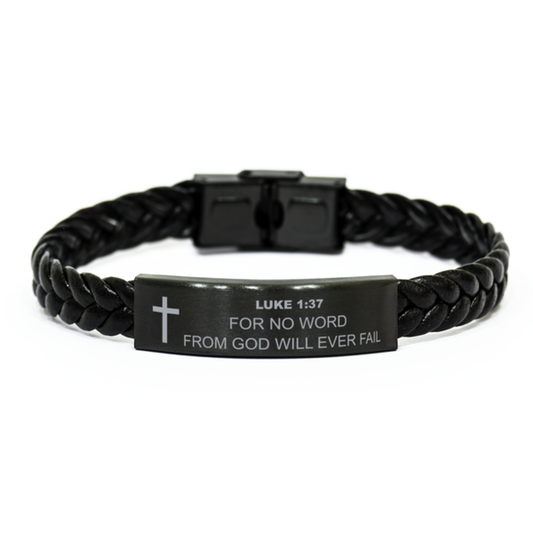 Luke 1:37 Bracelet, For No Word From God Will Ever Fail, Bible Verse Bracelet, Christian Bracelet, Braided Leather Bracelet, Easter Gift