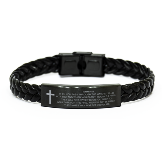 Isaiah 43:2 Bracelet, When You Pass Through The Waters I Will Be With You, Bible Verse Bracelet, Christian Bracelet, Braided Leather Bracelet