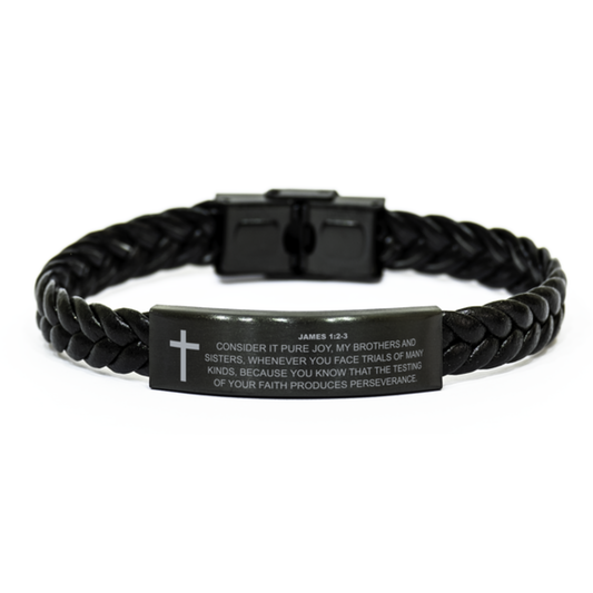 James 1:2-3 Bracelet, Testing Of Your Faith Produces Perseverance, Bible Verse Bracelet, Christian Bracelet, Braided Leather Bracelet, Easter Gift