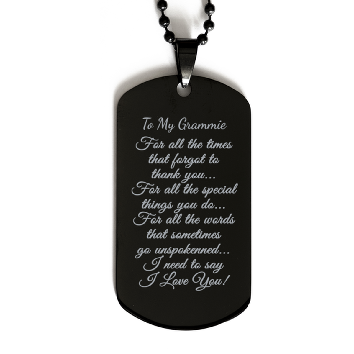 To My Grammie Necklace, Gift for Grammie, Black Dog Tag, For All The Things You Do, Thank You Gift, Birthday Gift