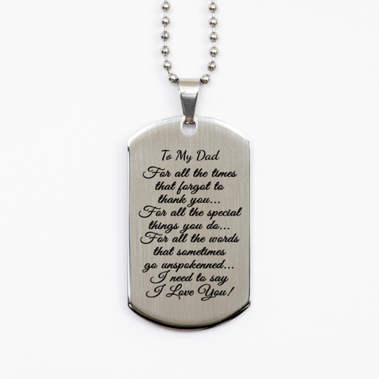 To My Dad Necklace, Gift for Dad, Stainless Steel Dog Tag, For All The Things You Do, Fathers Day Gift, Thank You Gift, Birthday Gift