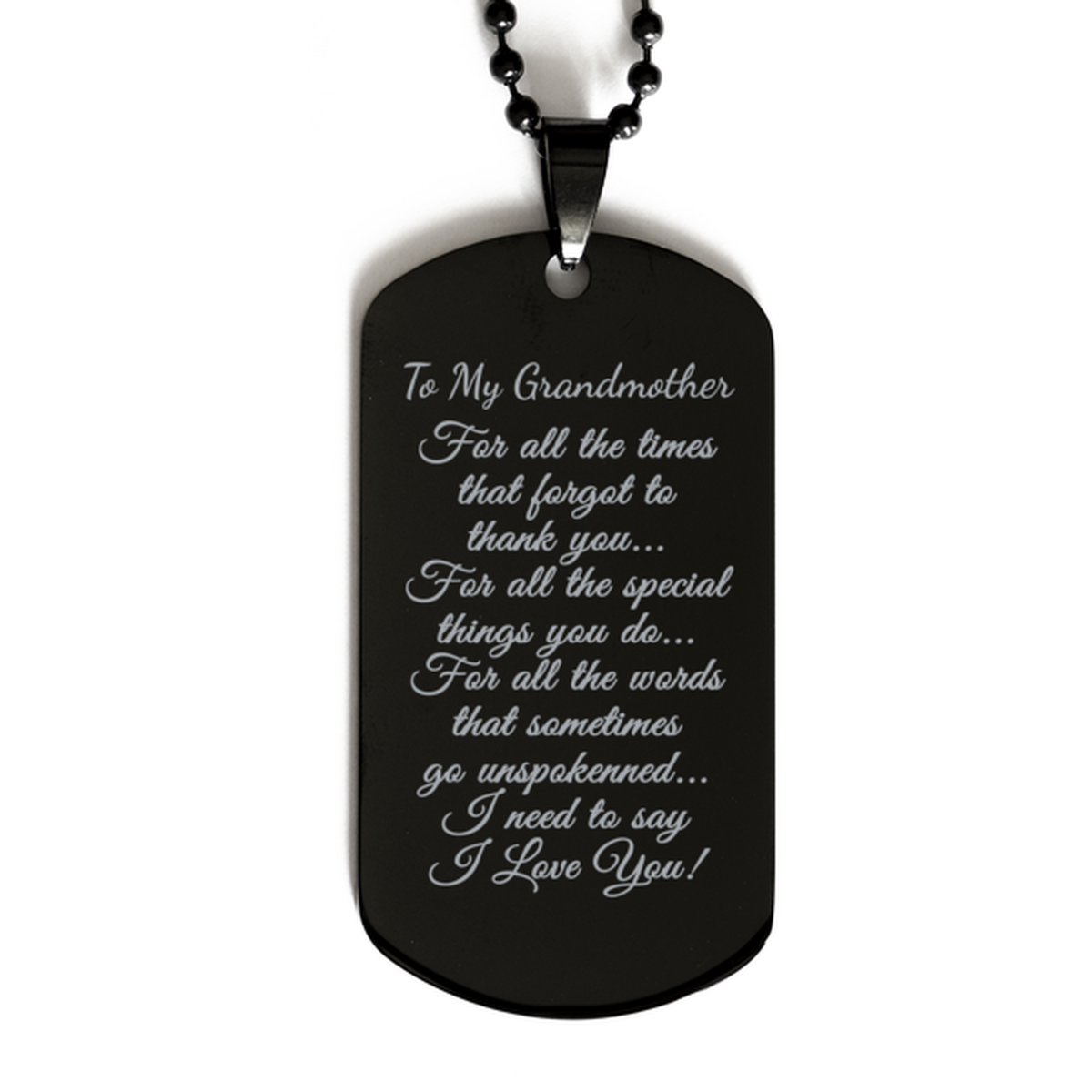 To My Grandmother Necklace, Gift for Grandmother, Black Dog Tag, For All The Things You Do, Thank You Gift, Birthday Gift