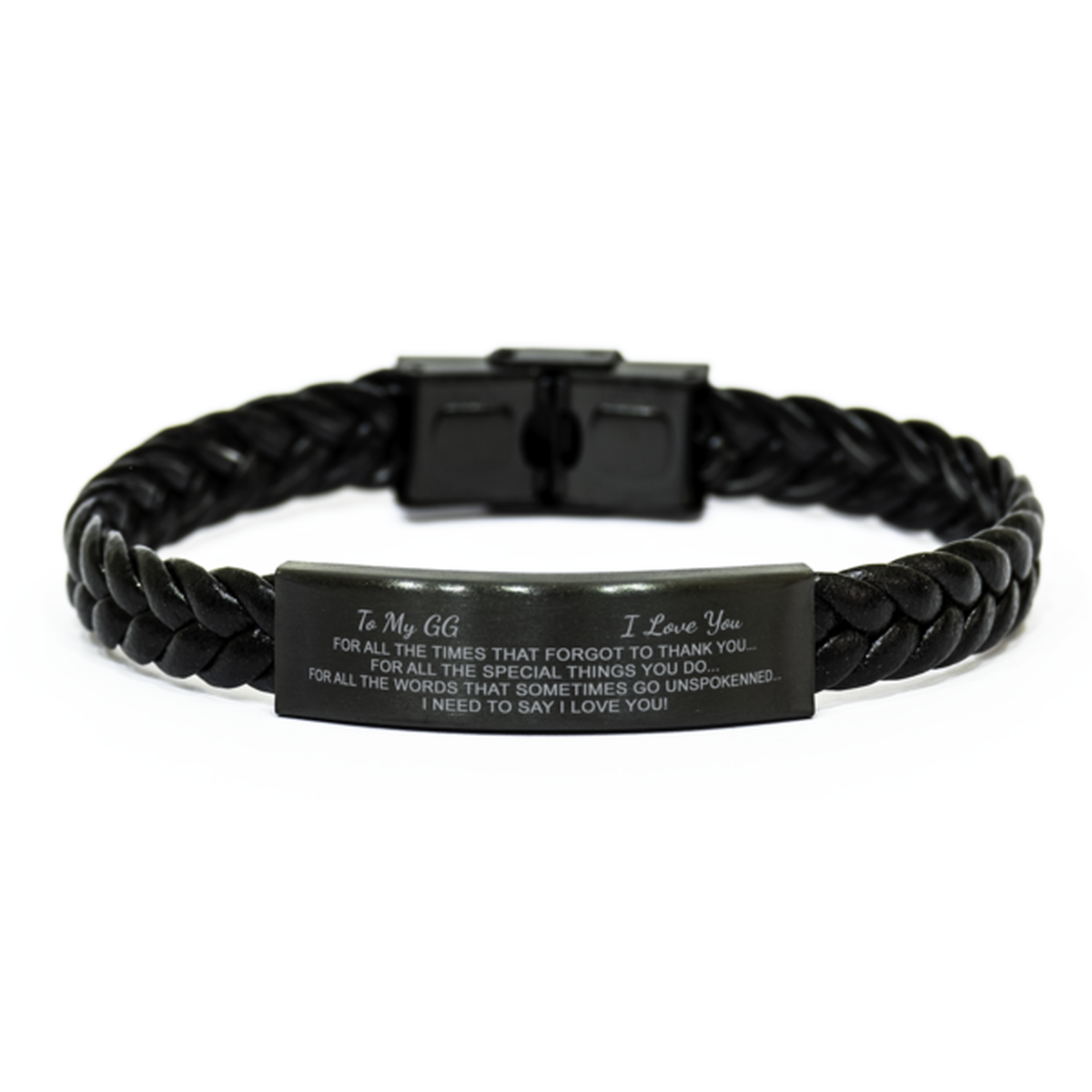 To My GG Bracelet, Gift for GG, Black Braided Leather Bracelet, For All The Things You Do, Thank You Gift, Birthday