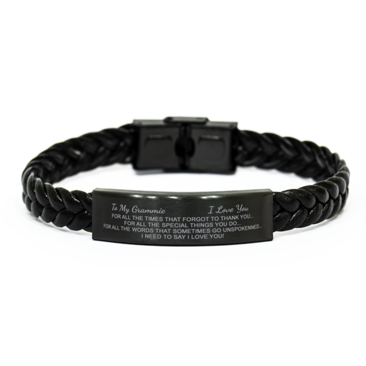 To My Grammie Bracelet, Gift for Grammie, Black Braided Leather Bracelet, For All The Things You Do, Thank You Gift, Birthday