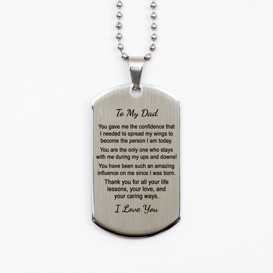 To My Dad Necklace, Gift for Dad, Stainless Steel Dog Tag, You Gave Me Confidence, Fathers Day Gift, Thank You GIft, Birthday Gift