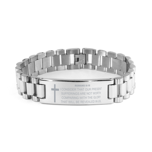 Romans 8:18 Bracelet, Our Present Sufferings Are Not Worth Comparing With The Glory, Bible Verse Bracelet, Stainless Steel Ladder Bracelet