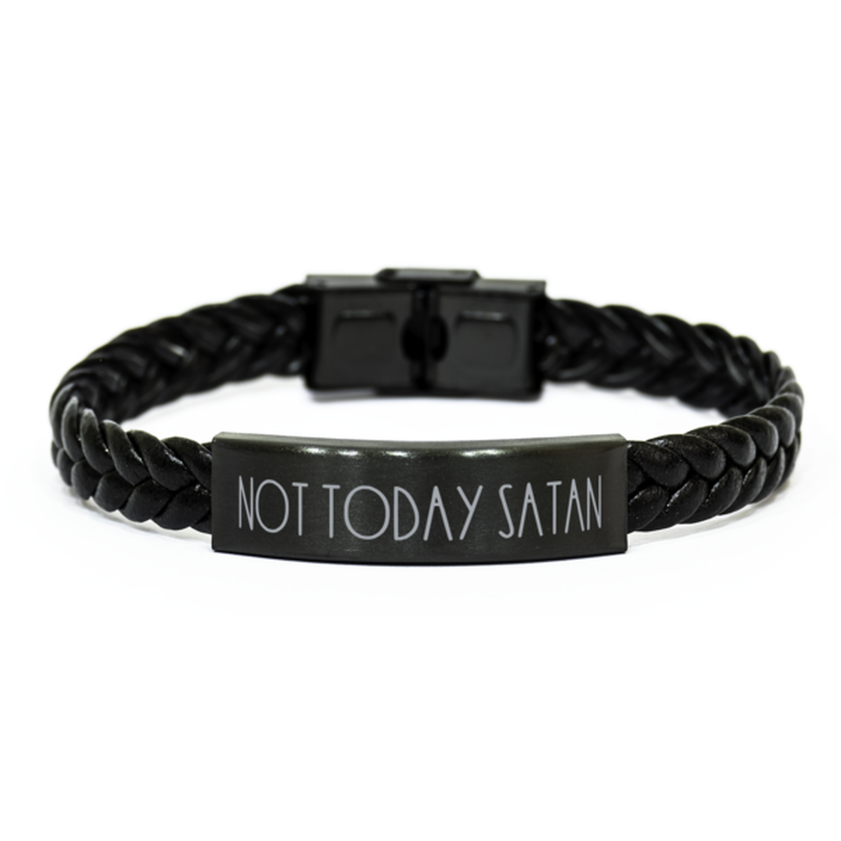 Not Today Satan Bracelet, Inspirational Bracelet, Birthday Gift, Black Braided Leather Bracelet, Gift for Inspiration