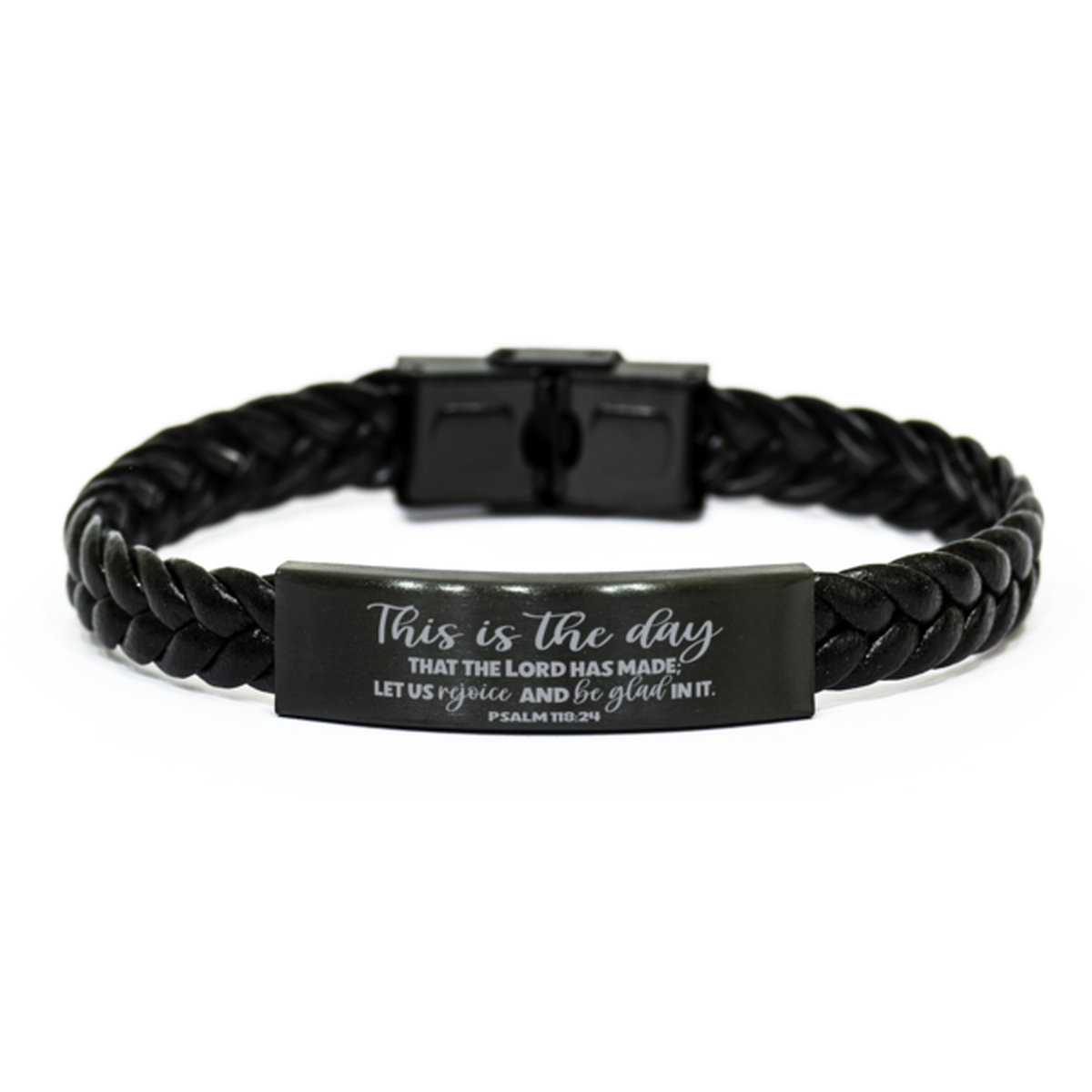 This is the Day that the Lord Has Made, Psalm 118:24, Engraved Bible Verse Bracelet, Scripture Christian Gift, Braided Leather Bracelet