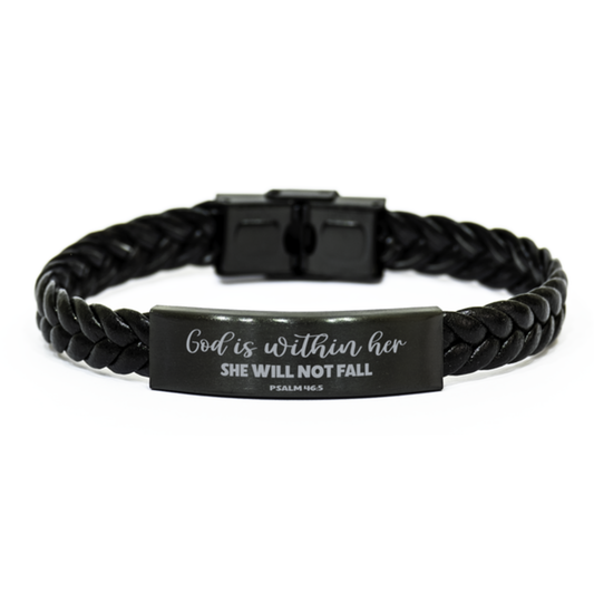 God Is Within Her, Psalm 46:5, Inspirational Woman Gift, Bible Verse Bracelet, Scripture, Braided Leather Bracelet