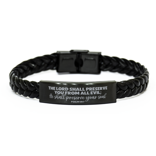 The Lord Shall Preserve You From All Evil Bracelet, He Shall Preserve Your Soul, Psalm 121:7 NKJV, Bible Verse Gift, Leather Bracelet