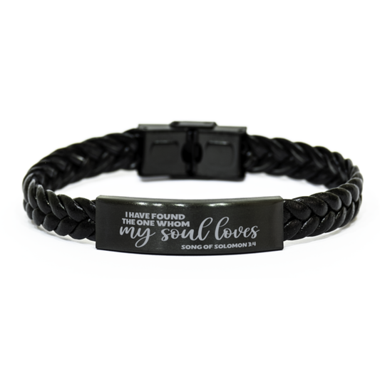 I Have Found The One Whom My Soul Loves Bracelet, Song of Solomon 3:4, Bible Verse Couple Christian Gift, Braided Leather Bracelet